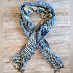 Pashmina Reversible 70 x 26 Scarf Shawl Wrap Paisley Blue Gold